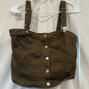 Forever 21 Green Denim Button-Up Crop Top Size 0X